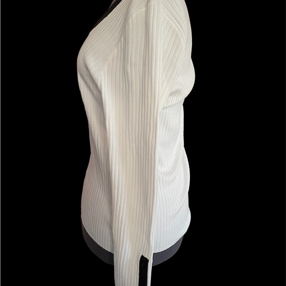 Karl Lagerfeld Sweater Wide Rib Square Neck Black Trim Button Sleeves Sz XL - Picture 2 of 6